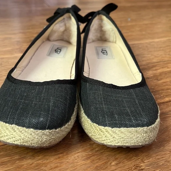 NEW UGG Women's Black Canvas Indah Espadrille Flat Shoes sz 8 - Picture 4 of 7